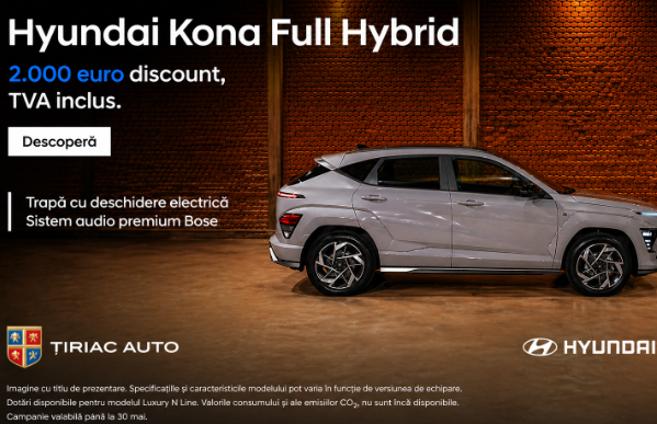 🚘Hyundai Kona Full Hybrid, de la 24.990 euro, Tva inclus