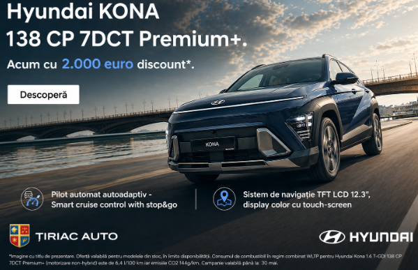 ⭐ Hyundai Kona 138 CP 7DCT Premium+ acum cu 2.000 € discount! ⭐