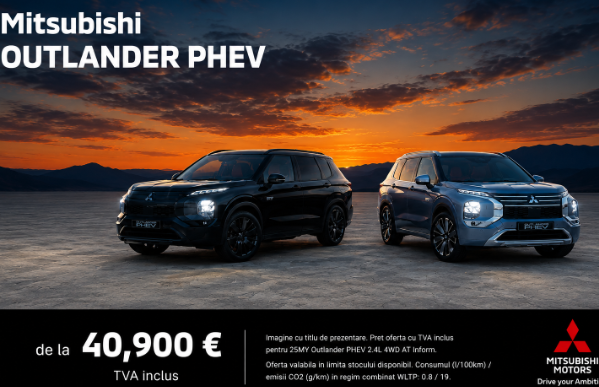 ⚡ Descoperă Mitsubishi Outlander PHEV de la 40.900 euro, Tva inclus