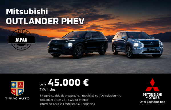 Descoperă Mitsubishi Outlander PHEV de la 45.000 euro, Tva inclus