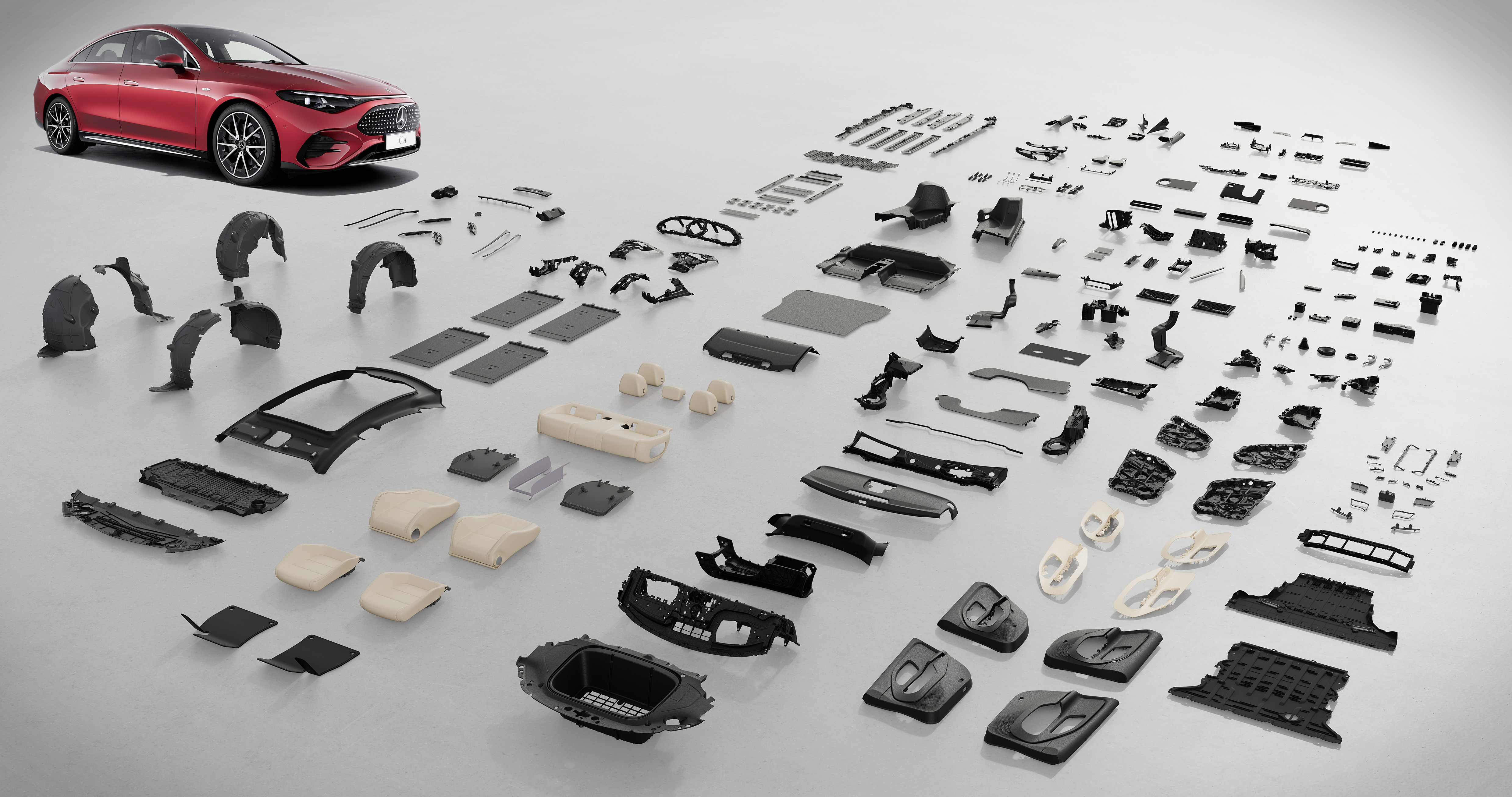 Noul Mercedes-Benz CLA electric &mdash; componente din materiale reciclate, vedere explodată